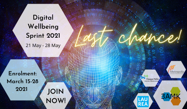 Last chance to enrol in Digital Wellbeing Sprint. Join by 28.3.